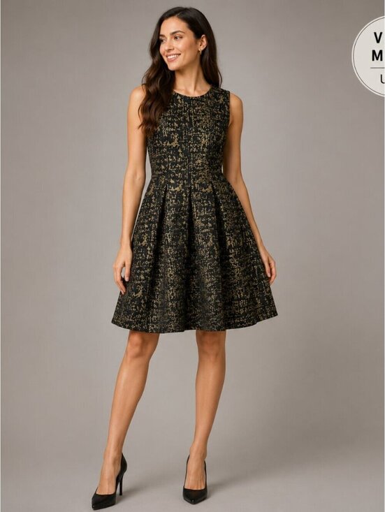 Vero Moda Dresses & Skirts - Vero Moda | Sz 4 | US 4 - Black & Gold Jacquard Fit-and-Flare Dress